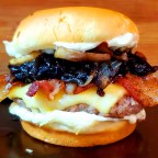Roasted Garlic Balsamic Burger W/ Black Pepper Bacon and Shrooms
