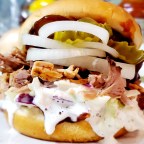 Pulled Pork Sandwich W/  Sweet and Easy Sauce and Classic Slaw and Veg