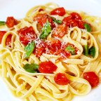 Simple Date-Night Linguine W/ Sautéed Tomatoes And Fresh Picked Basil