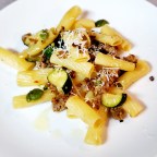 Rigatoni W/ Sweet and Spicy Sausage, Zucchini and Olives