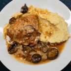 Braised Chicken and Figs W/ Sherry Beurre Blanc and Parsnip Puré